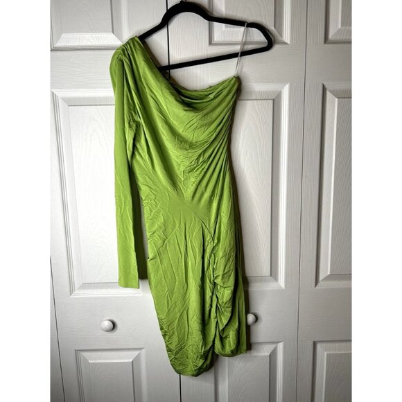 Atlein Collective Green One Shoulder Asymmetrical Mini Dress Women's Size Medium - Picture 4 of 9
